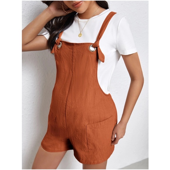 Maternity Rust Brown Casual Minimalist Romper - Picture 3 of 8